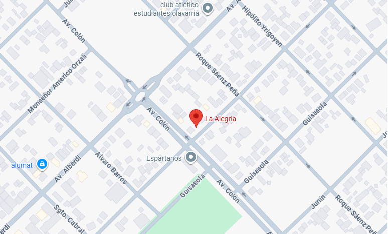 Mapa con la ubicación de La Alegria en Joaquín Pourtale 3424, cerca de Av. Colón, Olavarría